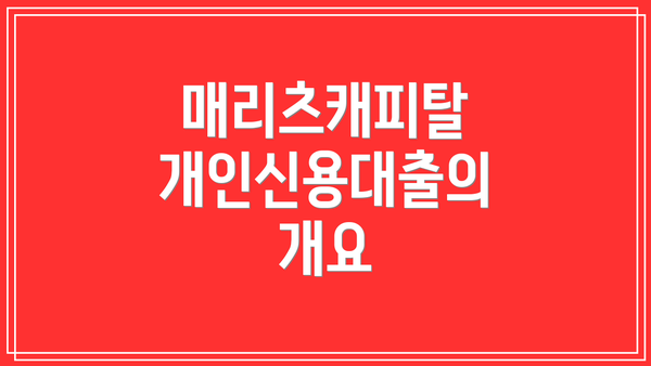 매리츠캐피탈 개인신용대출의 개요