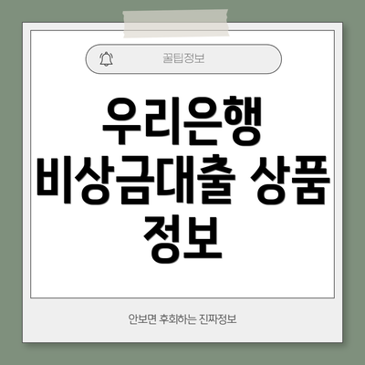 우리은행 비상금대출 상품 정보